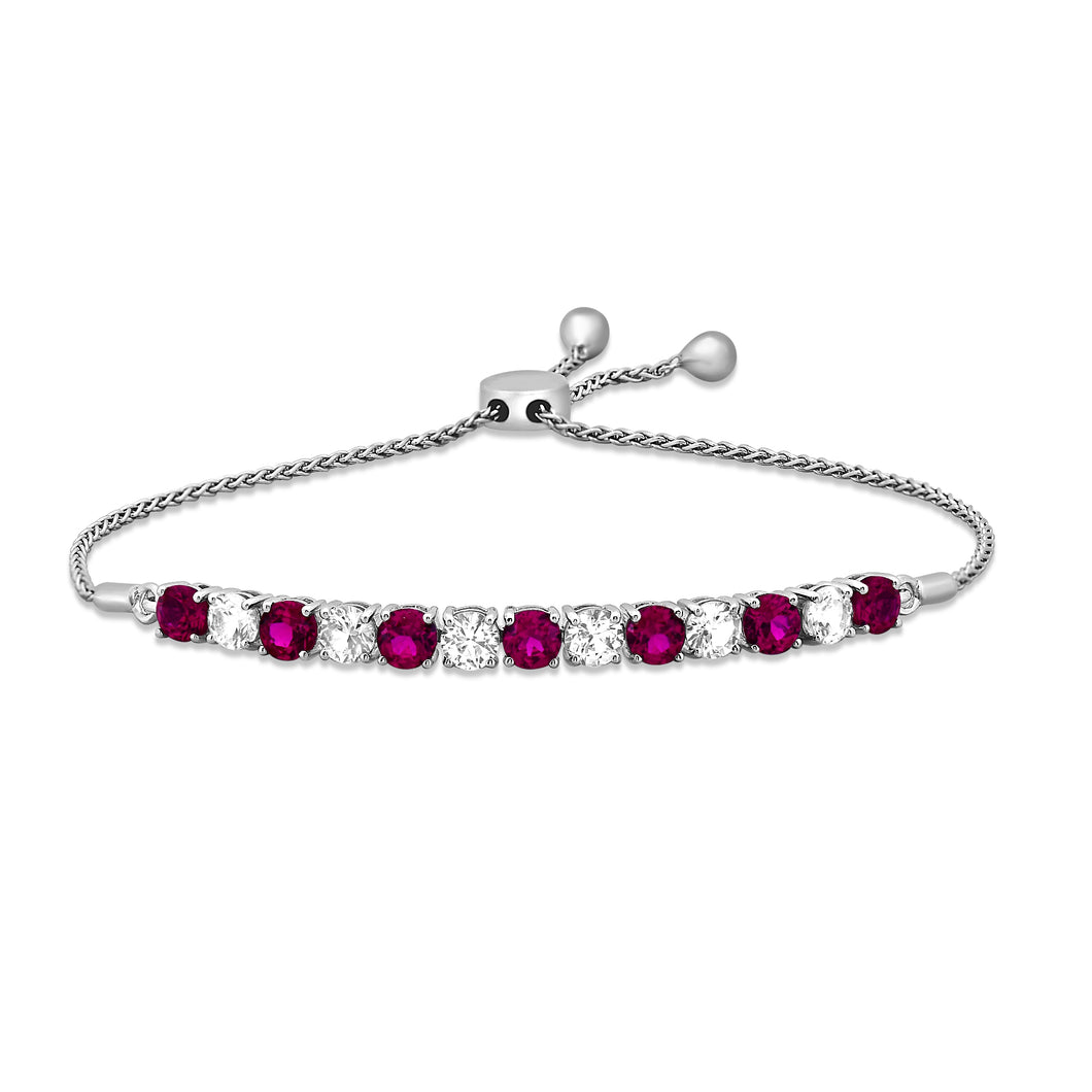 Jewelili Bolo Bracelet with Created Ruby and Created White Sapphire in Sterling Silver View 1