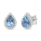 Load image into Gallery viewer, Jewelili Sterling Silver Pear Cut Aquamarine and Round Created White Sapphire Stud Earrings
