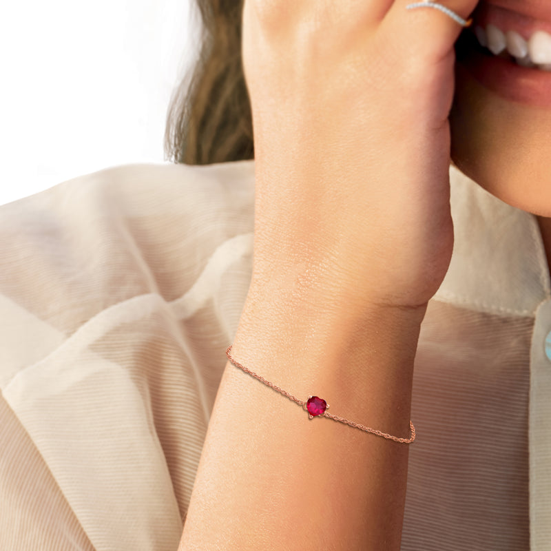 Jewelili Adjustable Bracelet with Created Ruby in 10K Rose Gold View 2