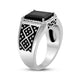 Load image into Gallery viewer, Jewelili Men&#39;s Ring with Cushion Black Onyx and Natural White Diamonds in Black Rhodium over Sterling Silver 1/10 CTTW View 5
