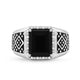 Load image into Gallery viewer, Jewelili Men&#39;s Ring with Cushion Black Onyx and Natural White Diamonds in Black Rhodium over Sterling Silver 1/10 CTTW View 3

