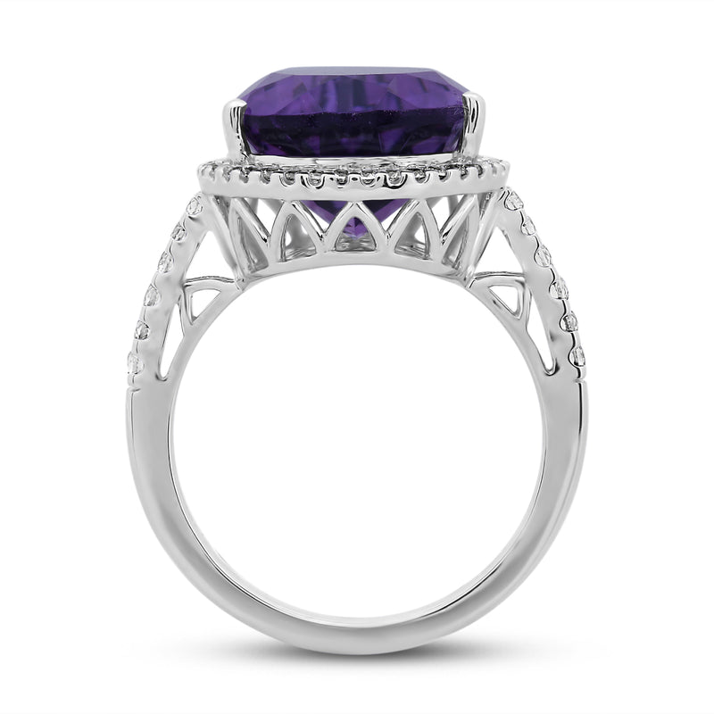 Jewelili Sterling Silver With Amethyst and Created White Sapphire Teardrop Ring