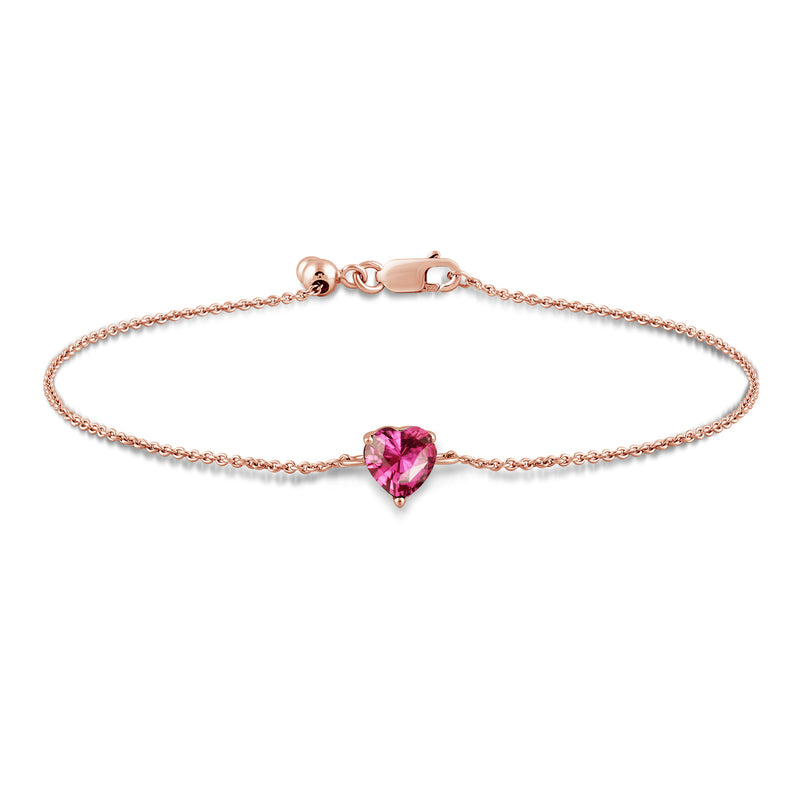 Jewelili Adjustable Bracelet with Created Pink Sapphire in 10K Rose Gold View 1