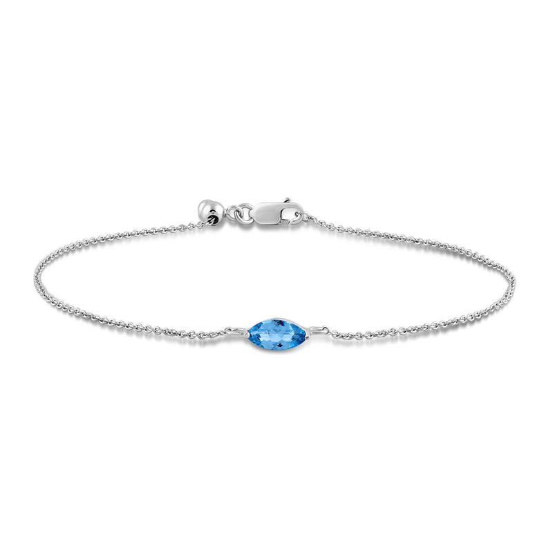 Jewelili Adjustable Bracelet with Sky Blue Topaz in 10K White Gold
