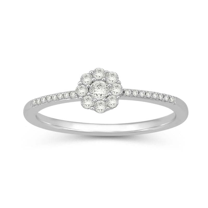Jewelili Sterling Silver With 1/5 CTTW Round Natural White Diamonds Cluster Ring