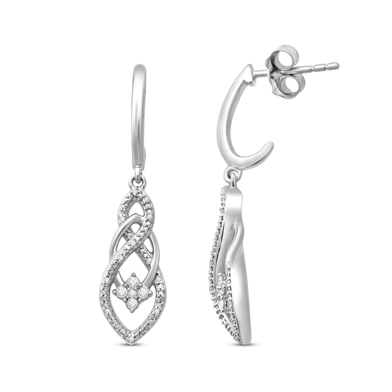 Jewelili Teardrop Drop Earrings with Natural White Diamond in Sterling Silver 1/6 CTTW View 3