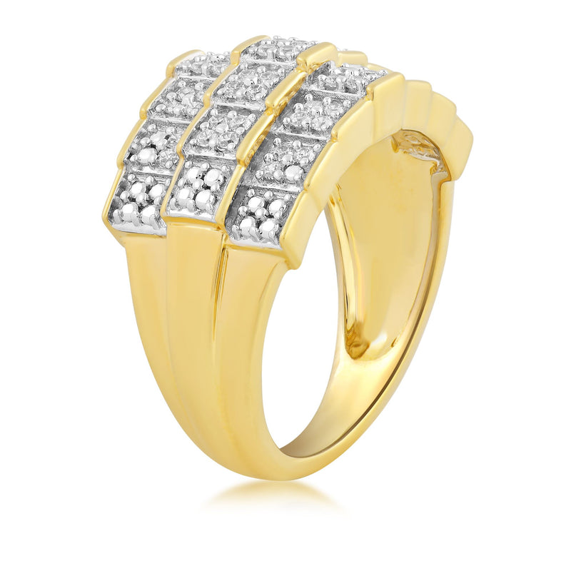 Jewelili Yellow Gold Over Sterling Silver With 3/8 CTTW Natural White Round Diamonds Engagement Ring