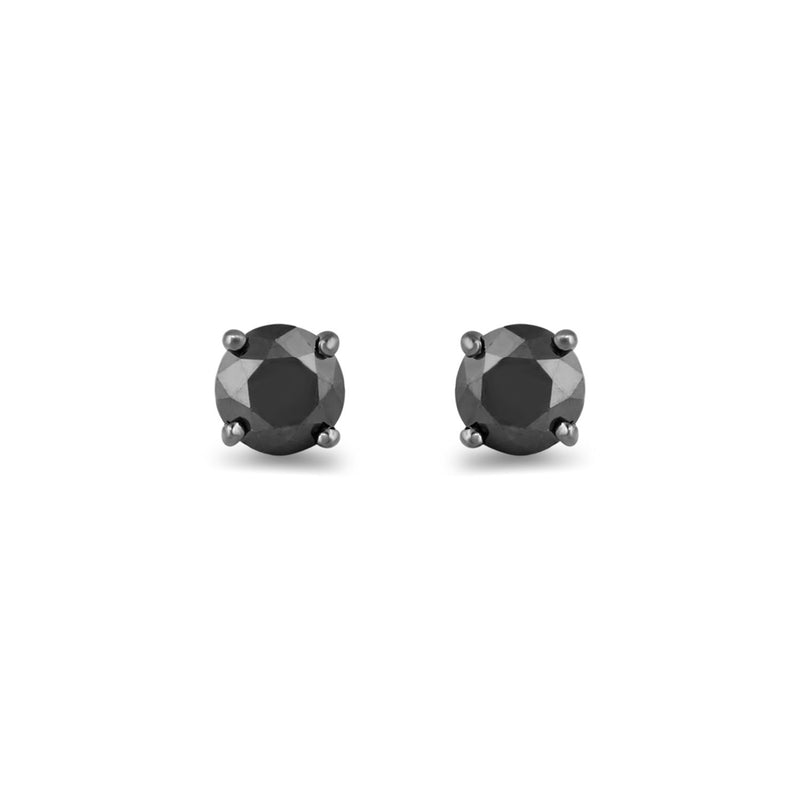 Jewelili Stud Earrings with Treated Black Diamonds in 10K White Gold 1.0 CTTW View 3