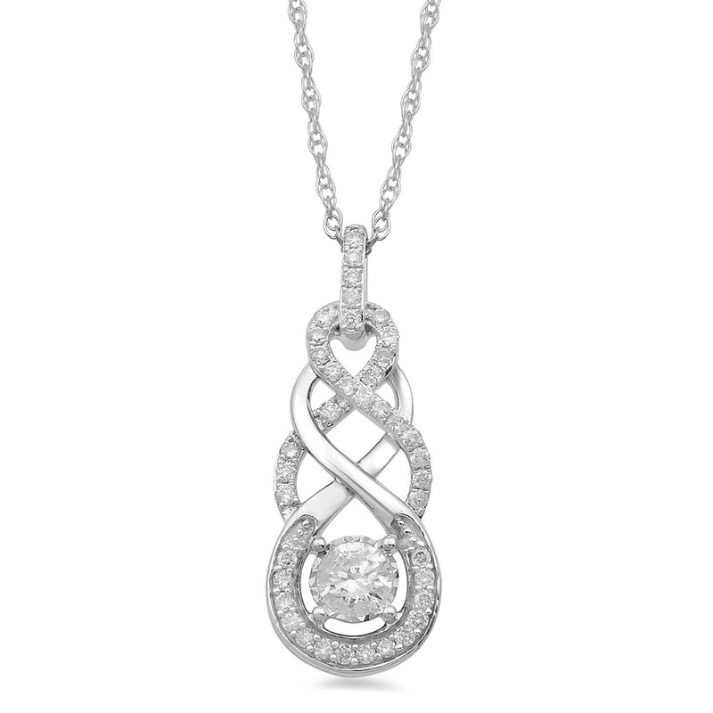 Jewelili 10K White Gold with 1/2 CTTW Natural White Round Diamonds Pendant Necklace