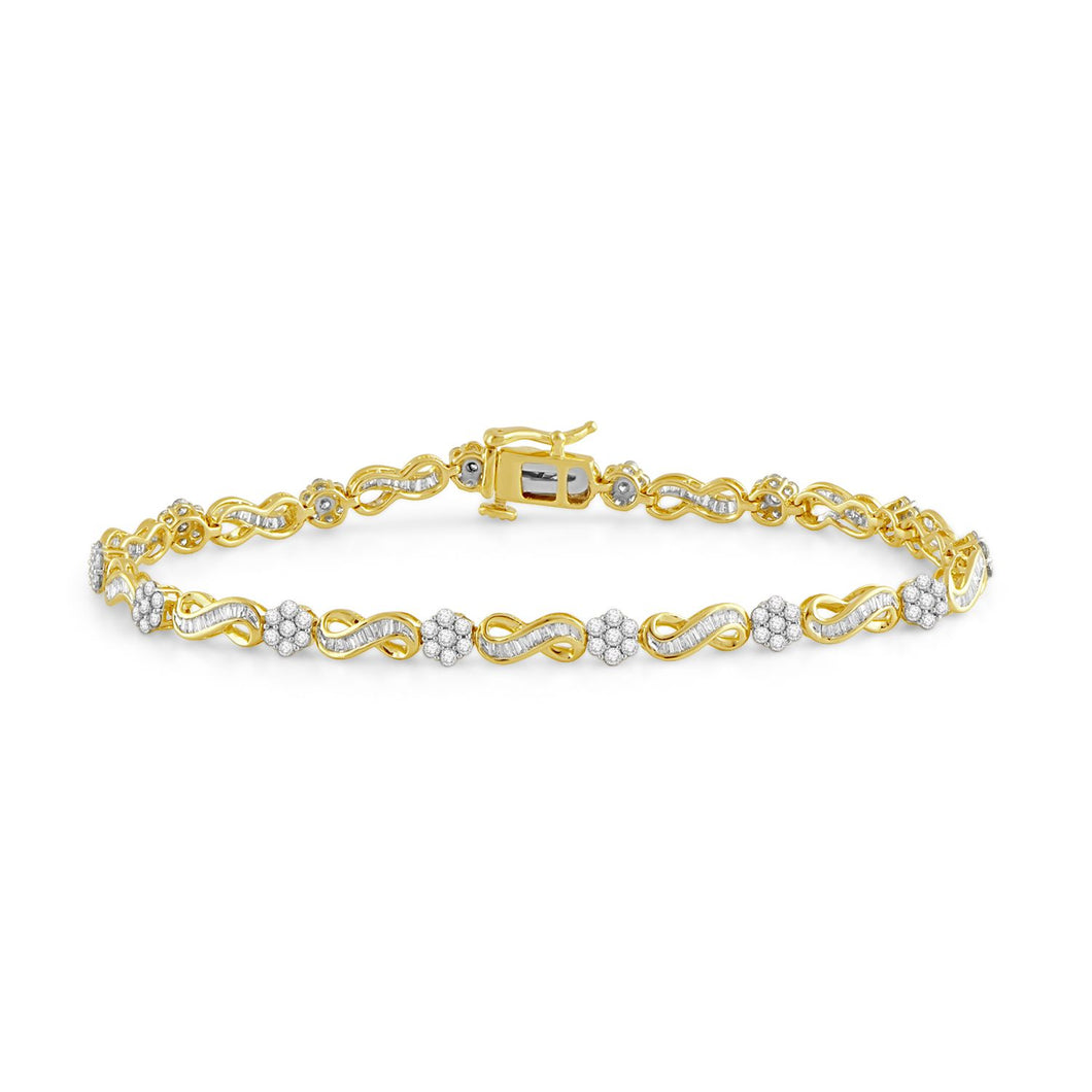 Jewelili Infinity Bracelet with Diamonds in 10K Yellow Gold 2.0 CTTW 7.25