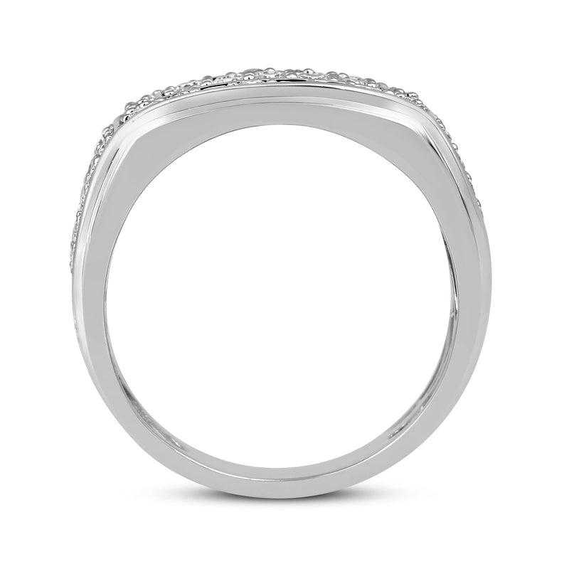 Jewelili Men's Wedding Band with Natural White Round Cut Diamonds in 10K White Gold 2 CTTW View 3