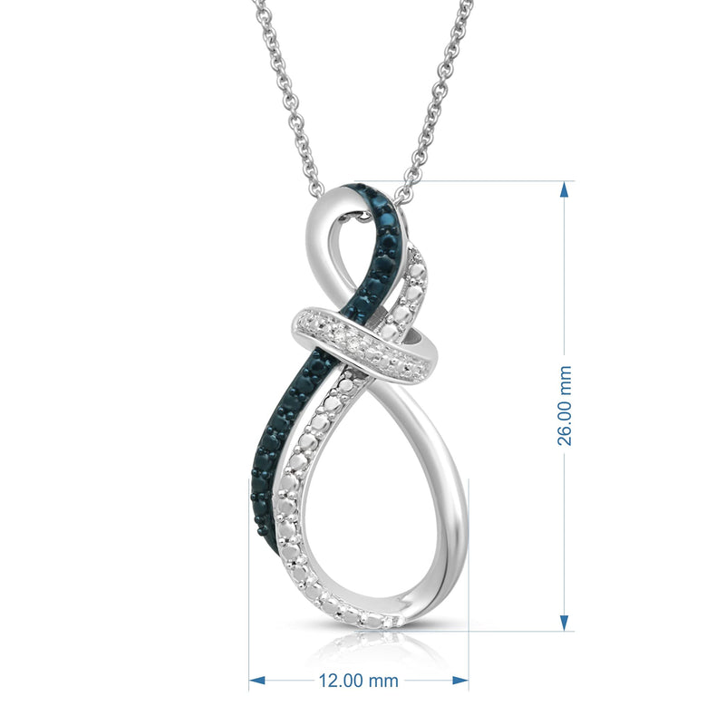Jewelili Sterling Silver Treated Black, Blue and Natural White Round Diamonds Infinity Twist Pendant Necklace