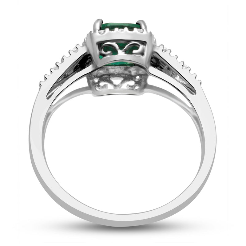 Jewelili Ring with Simulated Emerald and Round Diamonds in 10K White Gold View 3