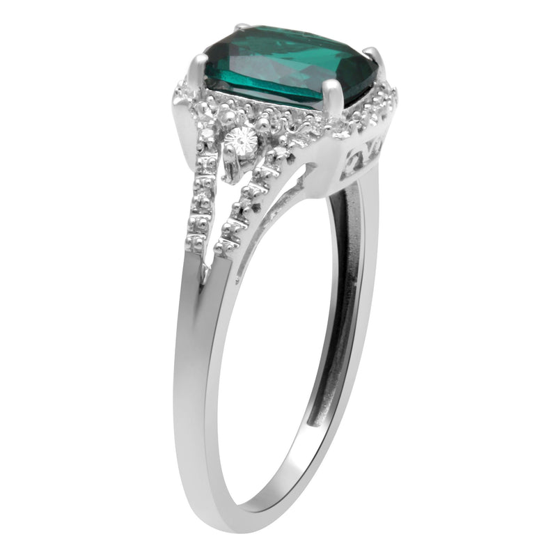 Jewelili Ring with Simulated Emerald and Round Diamonds in 10K White Gold View 4