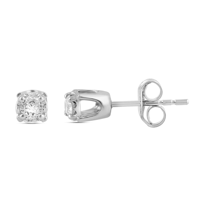 Jewelili Stud Earrings with Natural White Round Shape Diamonds in 10K White Gold with 1/6 CTTW view 2