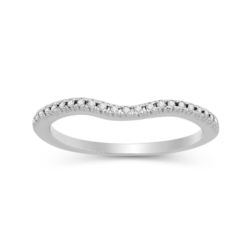Jewelili Wedding Band with White Natural Diamond in 10K White Gold 1/10 CTTW View 1