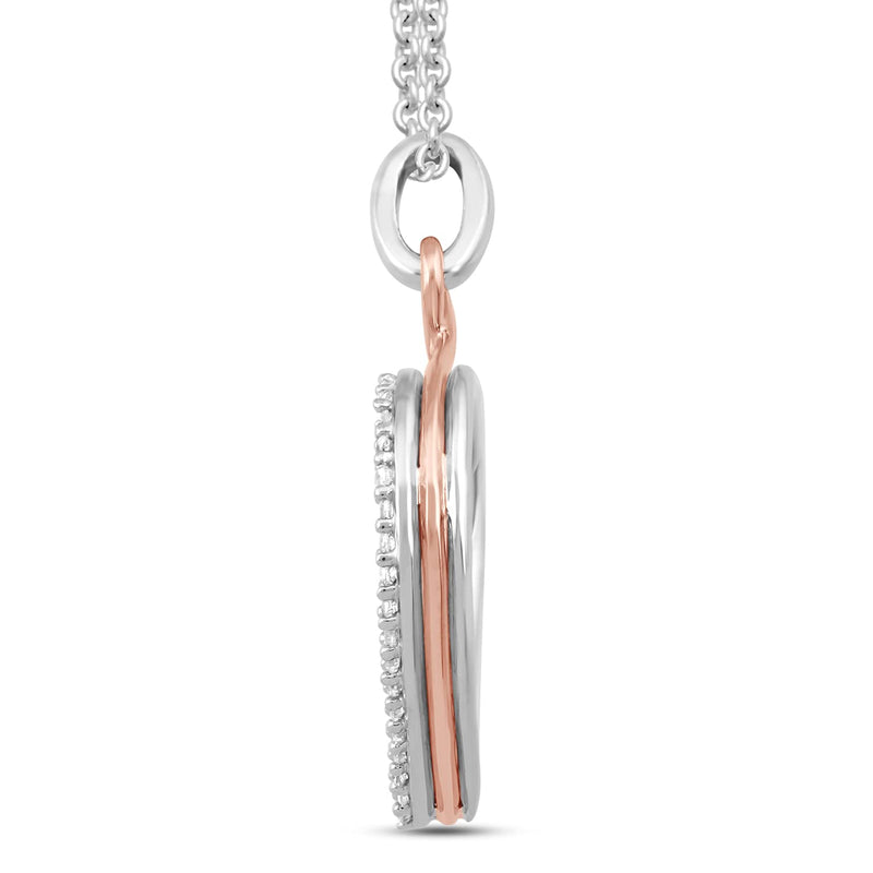 Jewelili Heart Pendant Necklace with Natural White Round Diamonds in 10K Rose Gold over Sterling Silver 1/5 CTTW View 2