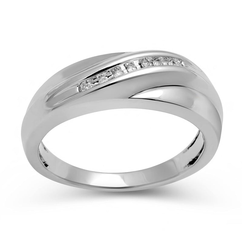 Jewelili Sterling Silver With 1/5 CTTW Natural White Round Diamonds Men's Ring
