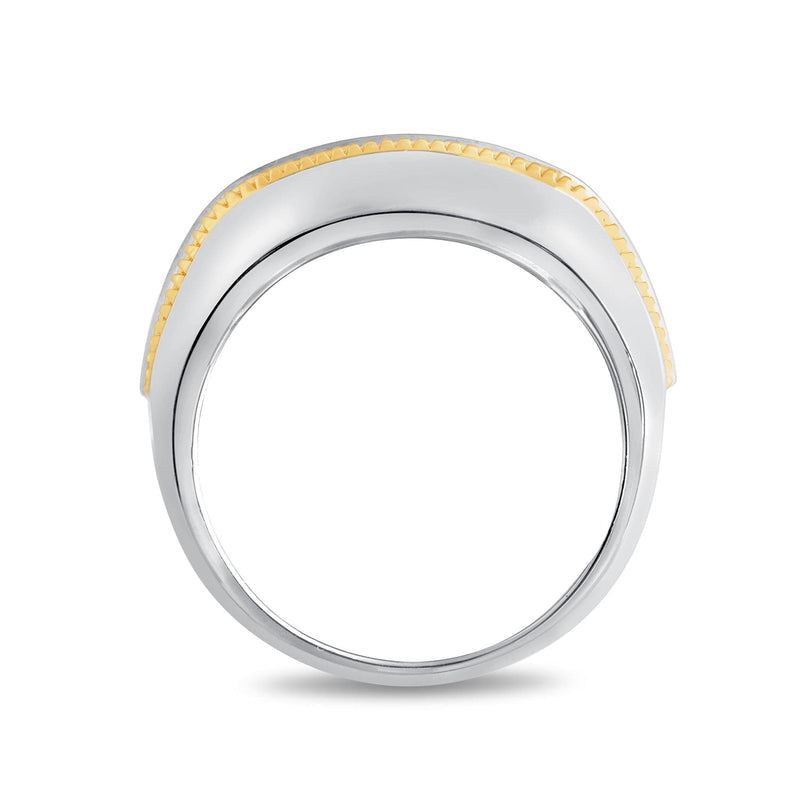Jewelili Yellow Gold over Sterling Silver With 1/5 CTTW Natural White Round Miracle Plate Diamonds Men's Ring