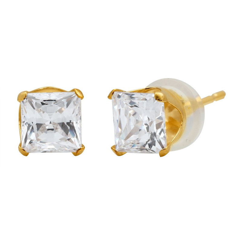 Jewelili Stud Earrings Box Set with Cubic Zirconia in 10K Yellow Gold View 3