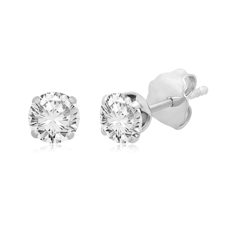 Jewelili Stud Earrings with White Round Diamonds in 10K White Gold 1/2 CTTW View 1