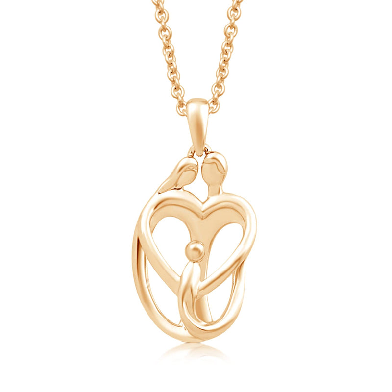 Jewelili Parents and One Child Family Heart Pendant Necklace in 18K Yellow Gold over Sterling Silver View 1