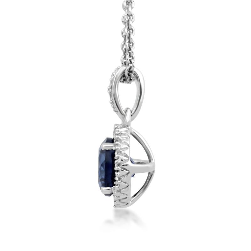 Jewelili Sterling Silver With Created Blue Sapphire and Created White Sapphire Halo Pendant Necklace