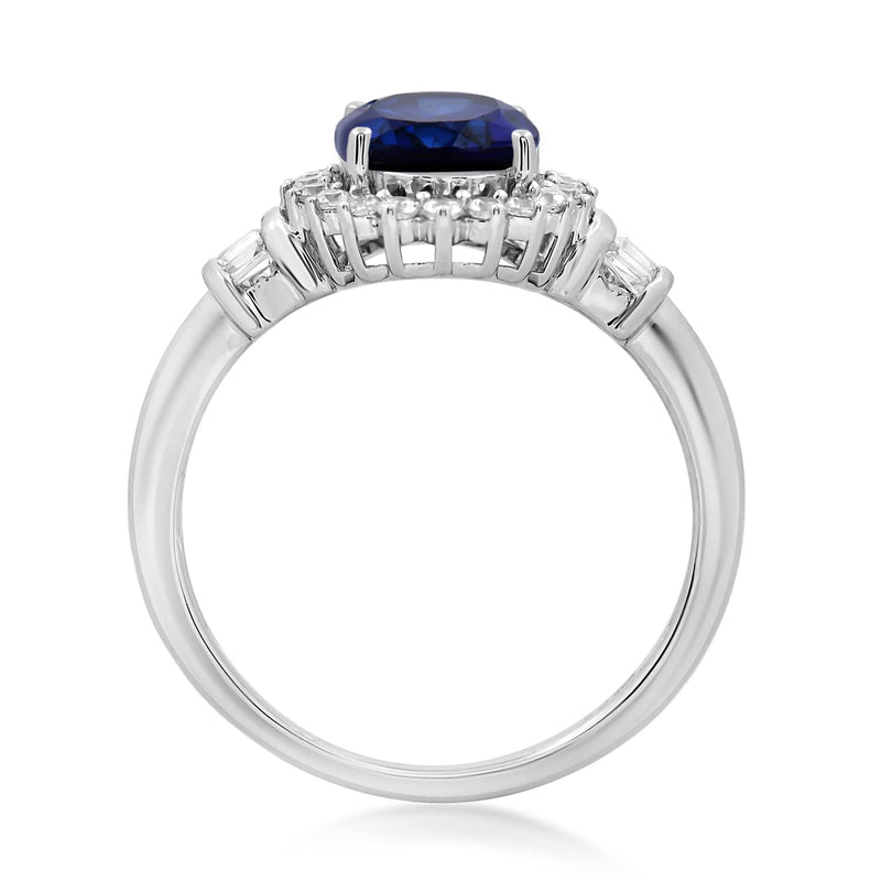 Jewelili Sterling Silver with Created Blue Sapphire and Created White Sapphire Halo Engagement Ring