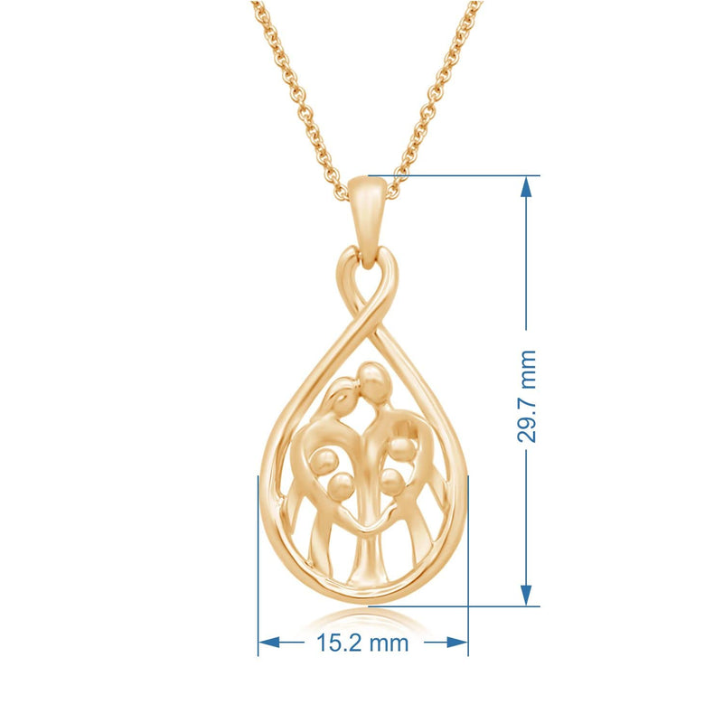 Jewelili Parent and Four Children Teardrop Pendant Necklace in 18K Yellow Gold over Sterling Silver View 4