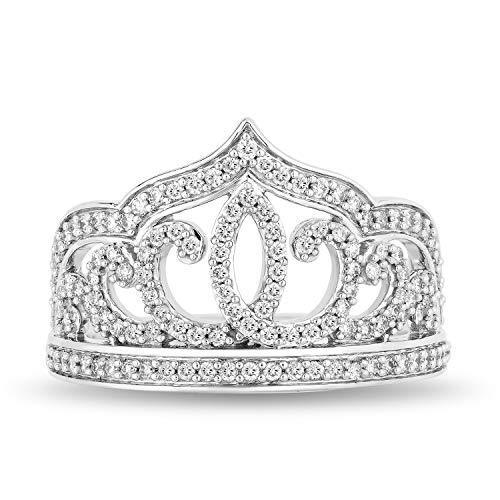 Enchanted Disney Fine Jewelry 14K White Gold With 1/2Cttw Majestic Princess Crown Ring
