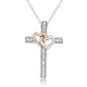 Load image into Gallery viewer, Jewelili Diamond Double Heart Cross Pendant Necklace in 10K Rose Gold over Sterling Silver 1/10 CTTW 
