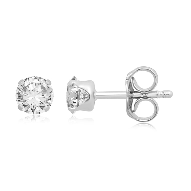 Jewelili Stud Earrings with White Round Diamonds in 10K White Gold 1/2 CTTW View 3