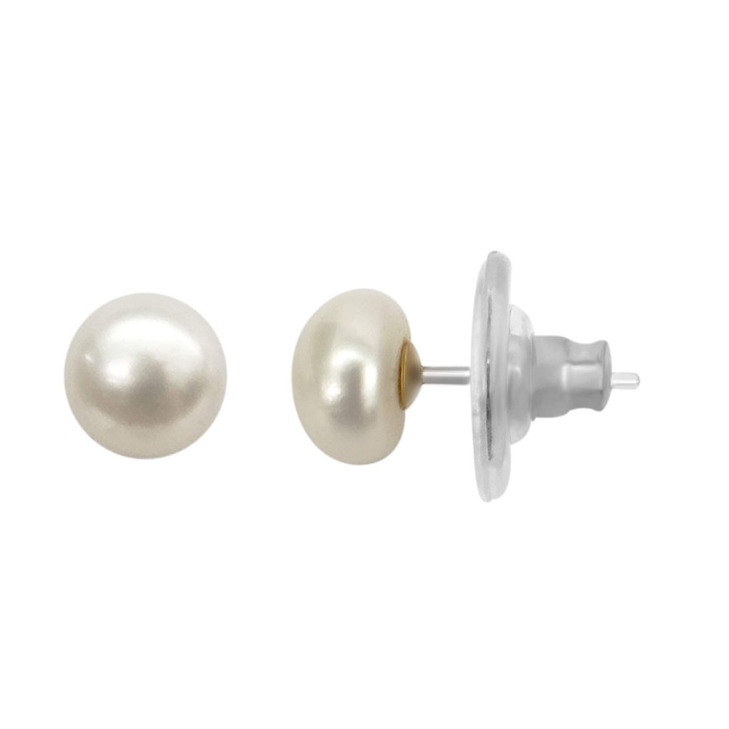 Jewelili Sterling Silver with Genuine Aqua water Pearl Stud Earrings