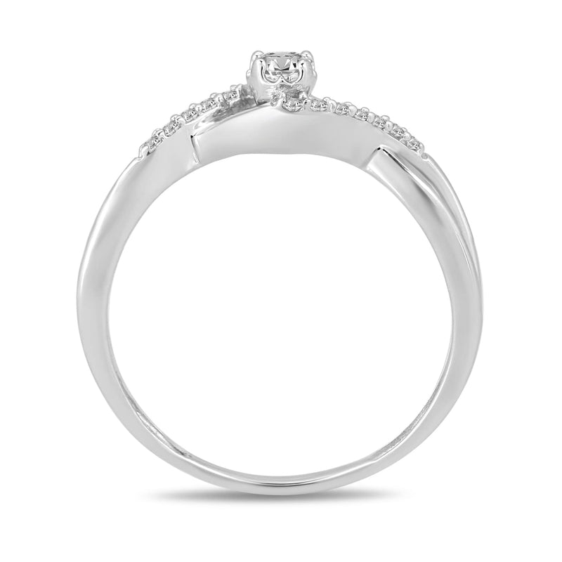 Jewelili Sterling Silver With 1/6 CTTW Round Natural White Diamond Ring
