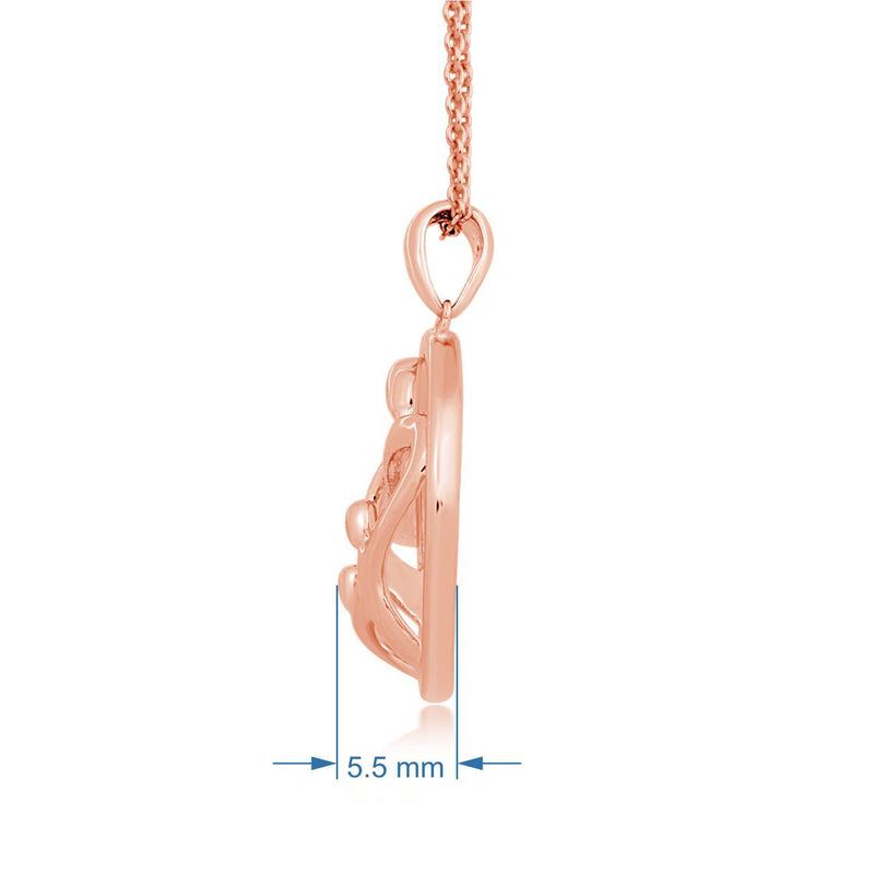 Jewelili 14K Rose Gold Over Sterling Silver With Parent and Three Children Family Pendant Necklace