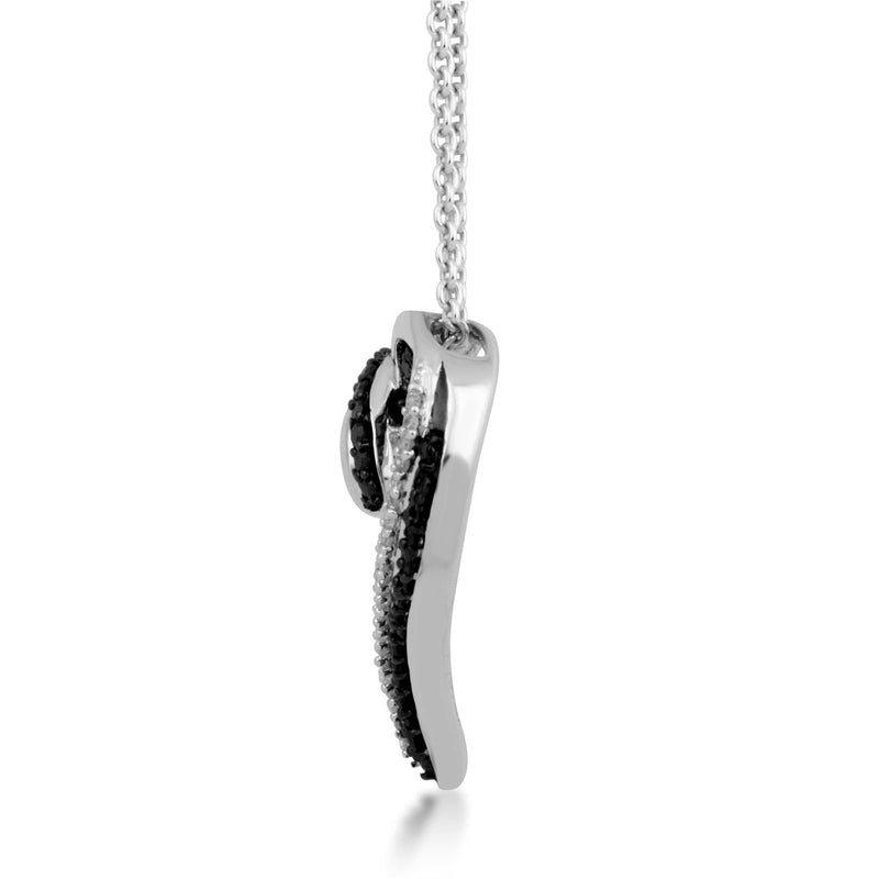 Jewelili Sterling Silver 1/3 CTTW Treated Black Diamonds and White Diamonds Tilted Heart Pendant Necklace