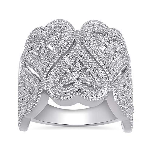 Jewelili Heart Ring with Round Shape Cubic Zirconia in Sterling Silver View 1