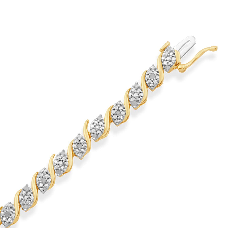Jewelili Diamond Tennis Bracelet Natural White Round Shape in Yellow Gold Over Sterling Silver with 1/2 CTTW View 3