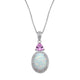 Load image into Gallery viewer, Jewelili Sterling Silver with Cabochon Oval Created Opal with Trill Created Pink Sapphire and Round Created White Sapphire Pendant Necklace
