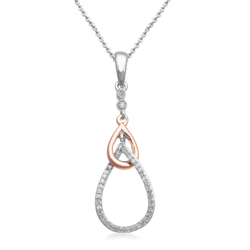Jewelili Sterling Silver and 10K Rose Gold With 1/5 CTTW Natural White Diamonds Teardrop Pendant Necklace