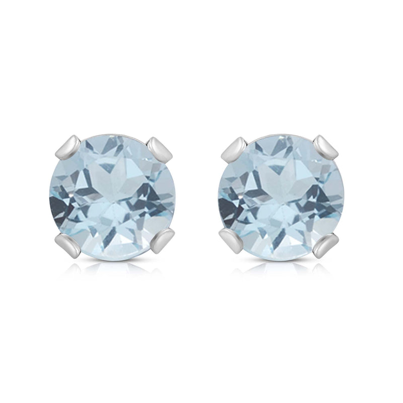 Jewelili Stud Earrings with Round Shape Aquamarine in 10K White Gold view 1