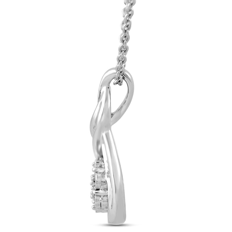 Jewelili Twisted Pendant Necklace with Natural Round and Baguette Shape Diamonds in Sterling Silver 1/10 CTTW View 2