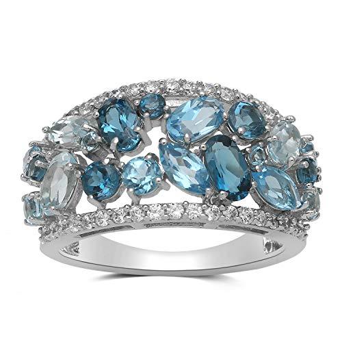 Jewelili Fashion Ring with Sky Blue Topaz, Swiss Blue Topaz, London Blue Topaz, Blue Topaz and Cubic Zirconia in Sterling Silver View 1