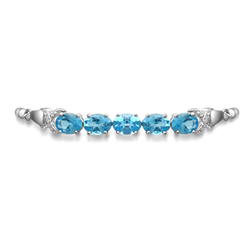 Jewelili Bolo Bracelet with Swiss Blue Topaz and White Topaz in Sterling Silver 9.5" View 1