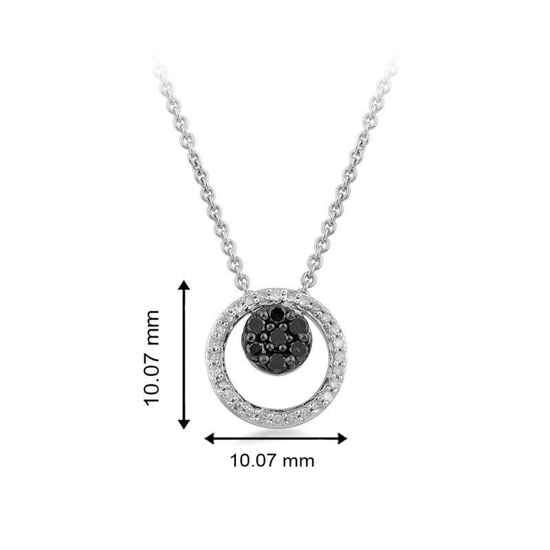 Jewelili Sterling Silver with 1/4 CTTW Treated Black Diamonds and White Diamonds Pendant Necklace