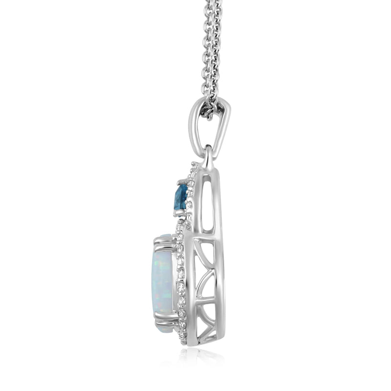 Jewelili Pendant Necklace with Created Opal, London Blue Topaz and Created White Sapphire in Sterling Silver View 2
