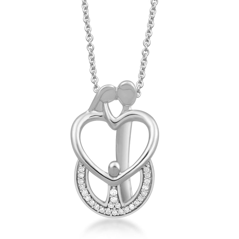Jewelili Sterling Silver 1/10 CTTW Diamonds Parents with One Child Family Pendant Necklace