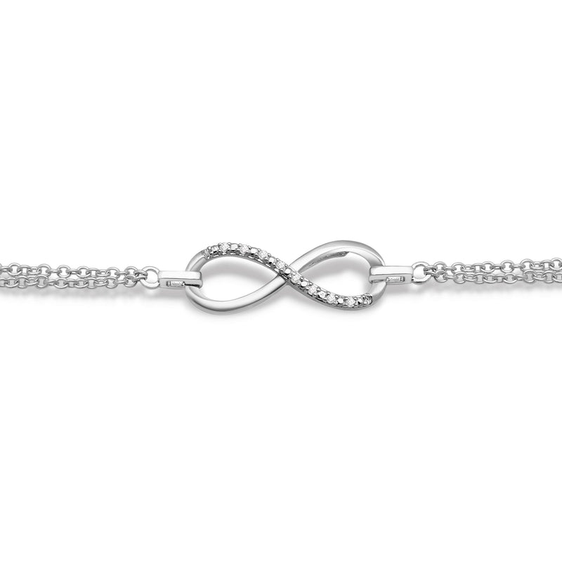 Jewelili Infinity Bracelet with Natural White Diamonds in Sterling Silver View 2