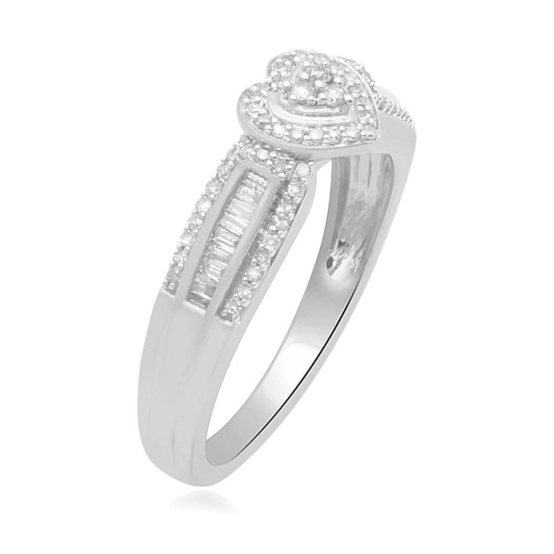 Jewelili Sterling Silver With 1/4 CTTW Round Cut White Diamonds Heart Ring
