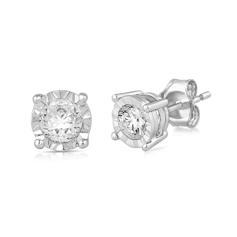Jewelili Stud Earrings with Diamonds in 10K White Gold 1/2 CTTW View 1